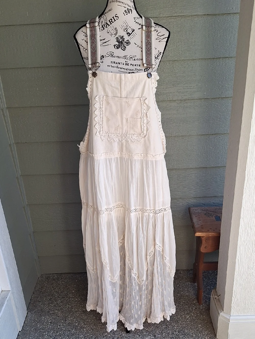 Free People Trails End Lace Crochet Vintage Overall Maxi Dress Skirtall XL - Picture 4 of 15